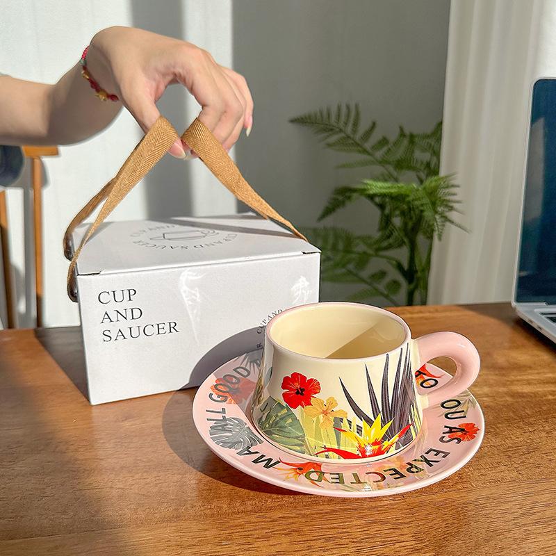 Office Ceramic Coffee Cup and Saucer Set Premium Sense Souvenir Afternoon Tea Household Water Cup Mug