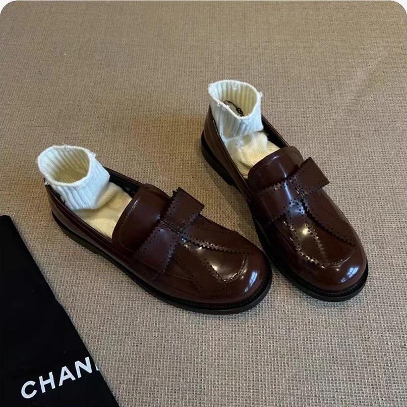 2025 spring and autumn new British style round head thick bow loafers casual fashion comfortable slip-on shoes