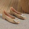 Fairy Feng Shui Diamond Buckle Flat-soled Single Shoes Women's 2025 New Shallow Mouth Square Head Comfortable Versatile Soft Sole Doudou Shoes