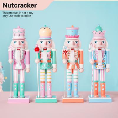 25cm Wooden Nutcracker Ornament Candy Series Soldier Statues Handcraft Doll Toy Home Office Decoration Statues Christmas Gift
