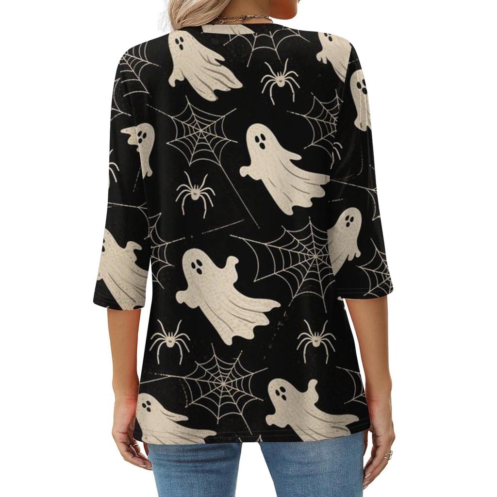 Women's Fashion Casual Round Neck Printed 3/4 T-shirt Top
