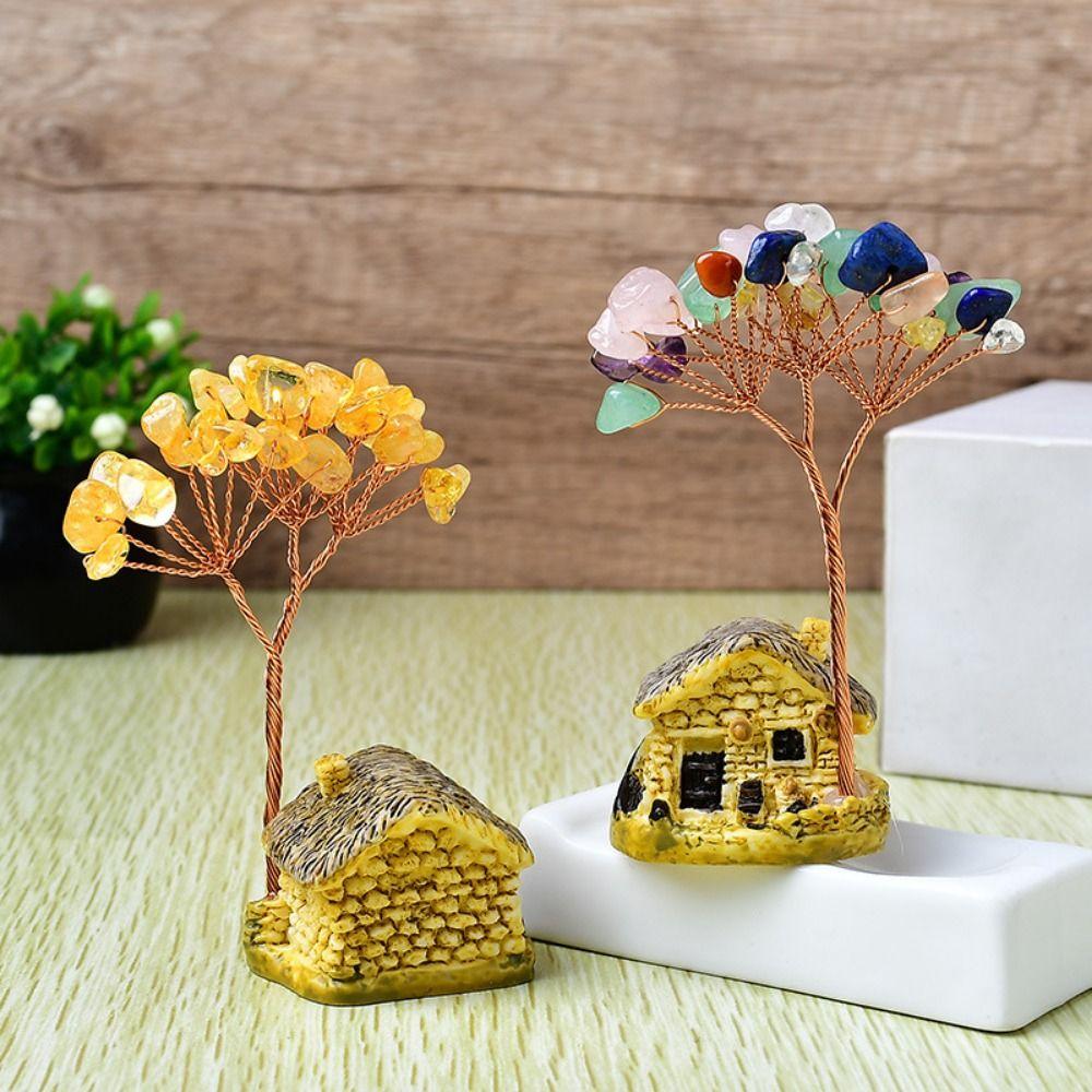 Multicolor Natural Crystal Tree Creative Lucky Tree Ornament Crystal Decorative Trees  Office