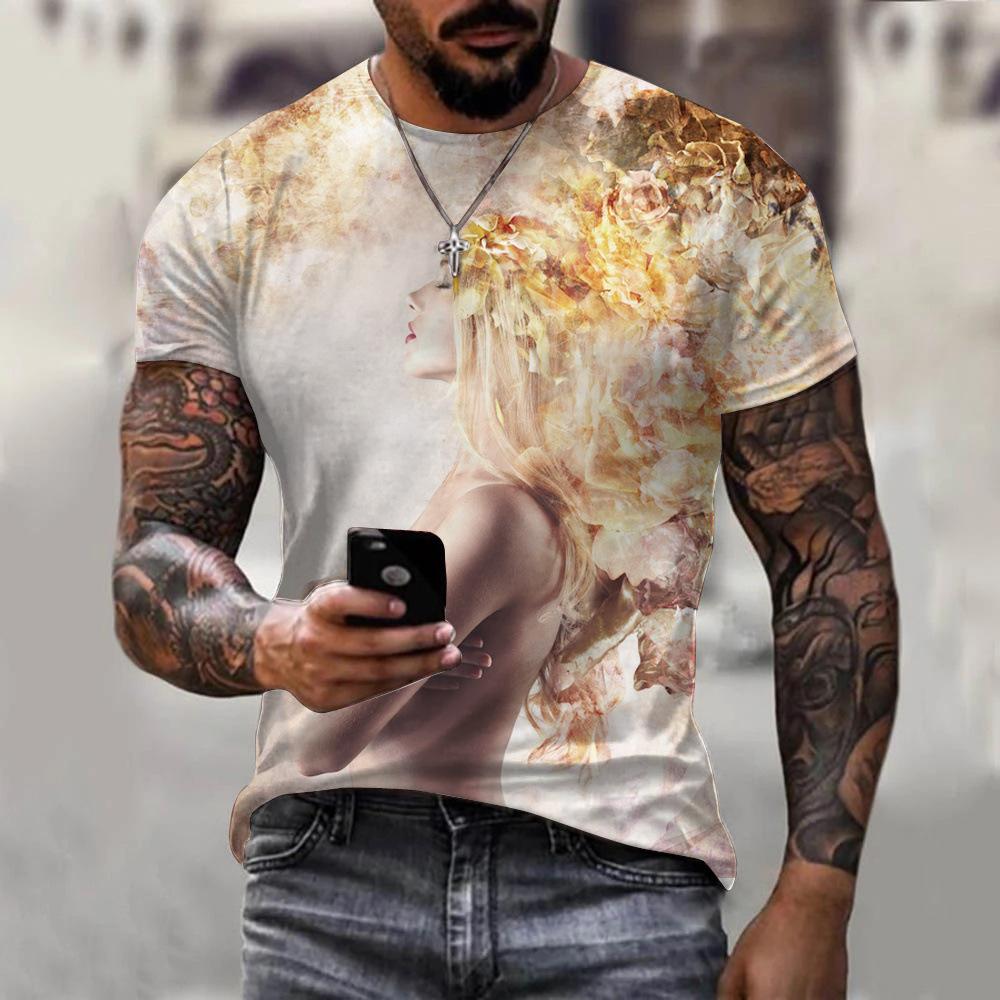 T-shirt Men's 3D Printing Ink Painting Women's Pattern Summer Men's Women Fashion Casual Comfort Oversized Crew Neck T-shirt Top