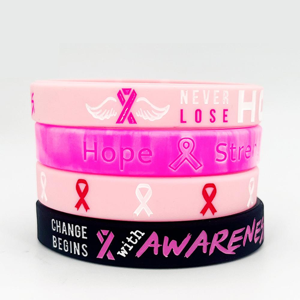 1Pcs Silicone Breast Cancer Awareness Bracelet Wristband Pink Rubber Soft Jewelry Hope Ribbon Wrist Decor Dropshipping