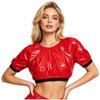 S-3XL Donna Impermeabile Lucido Crop Top Manica Corta Pullover Vinile T-shirt per Costume da Bagno Rave Clubwear Esigenze Speciali