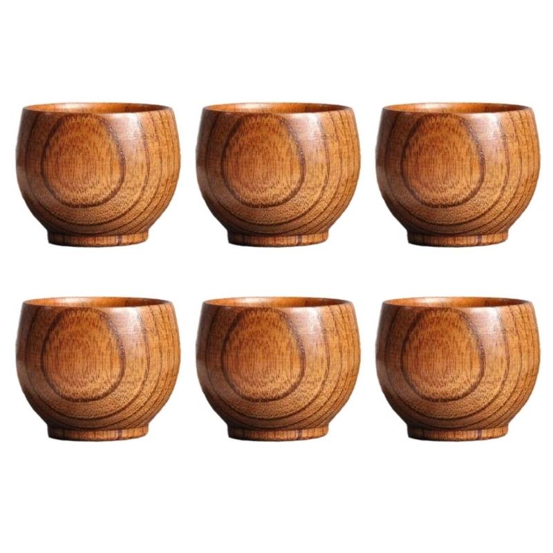 Set of 6 Handcarved Wood Big Cup Creative Pattern Wood Solid Drinkwares 1