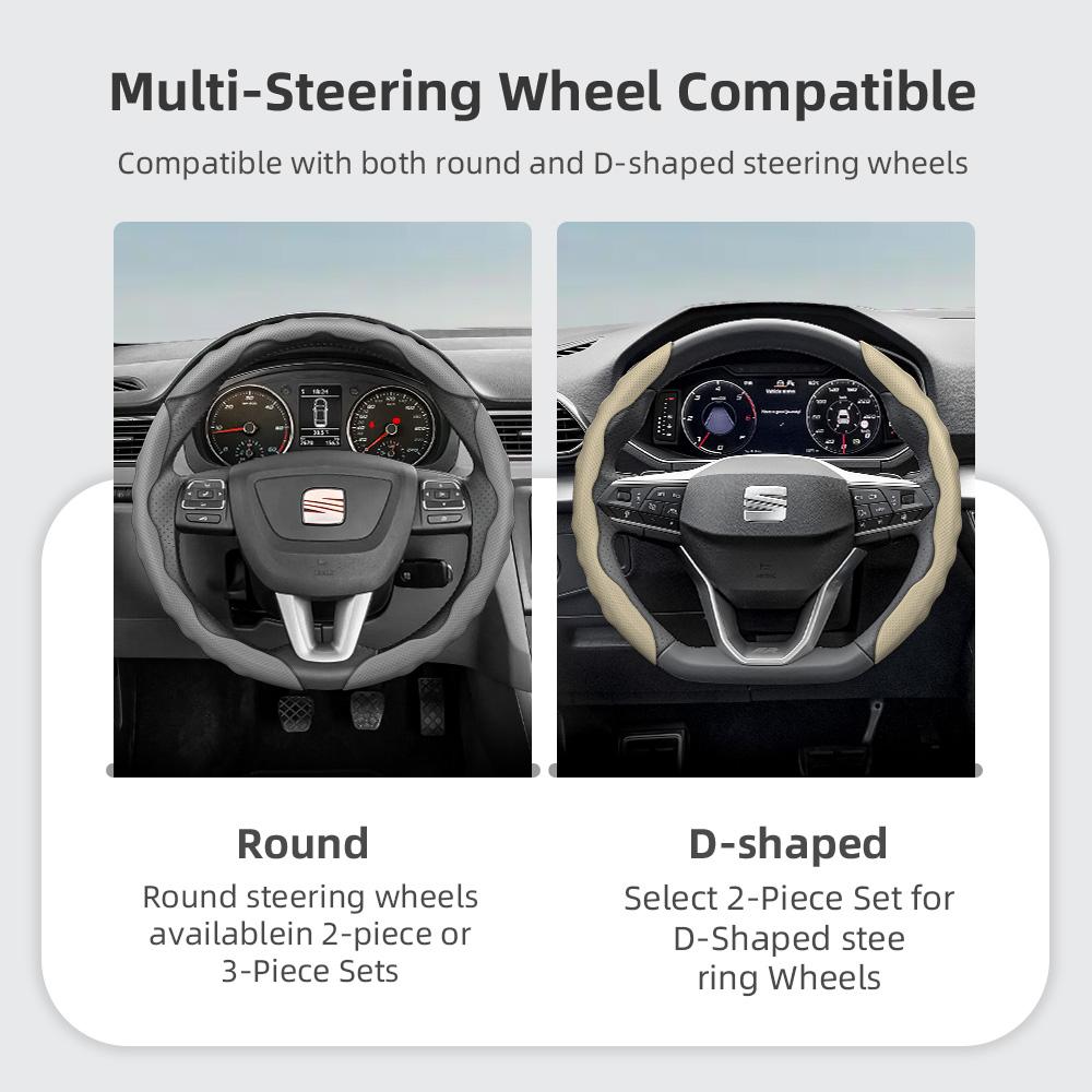 Suitable for Seat Steering Wheel Cover, Wave-Shaped Sporty Design, Breathable Leather, Segmented Anti-Slip Sweat-Absorbing Protective