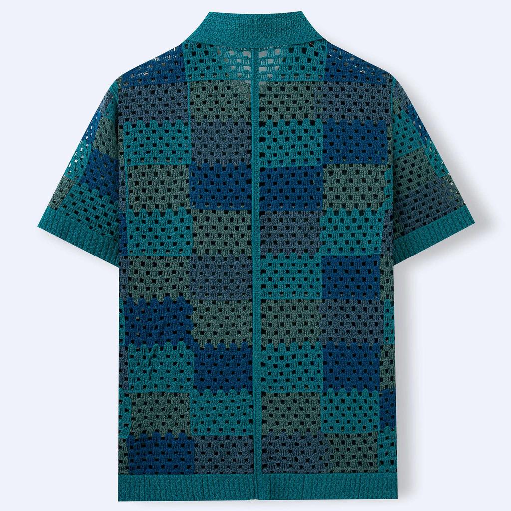 Men's European & American Hand-knit Short Sleeve Cardigan Polo Shirt