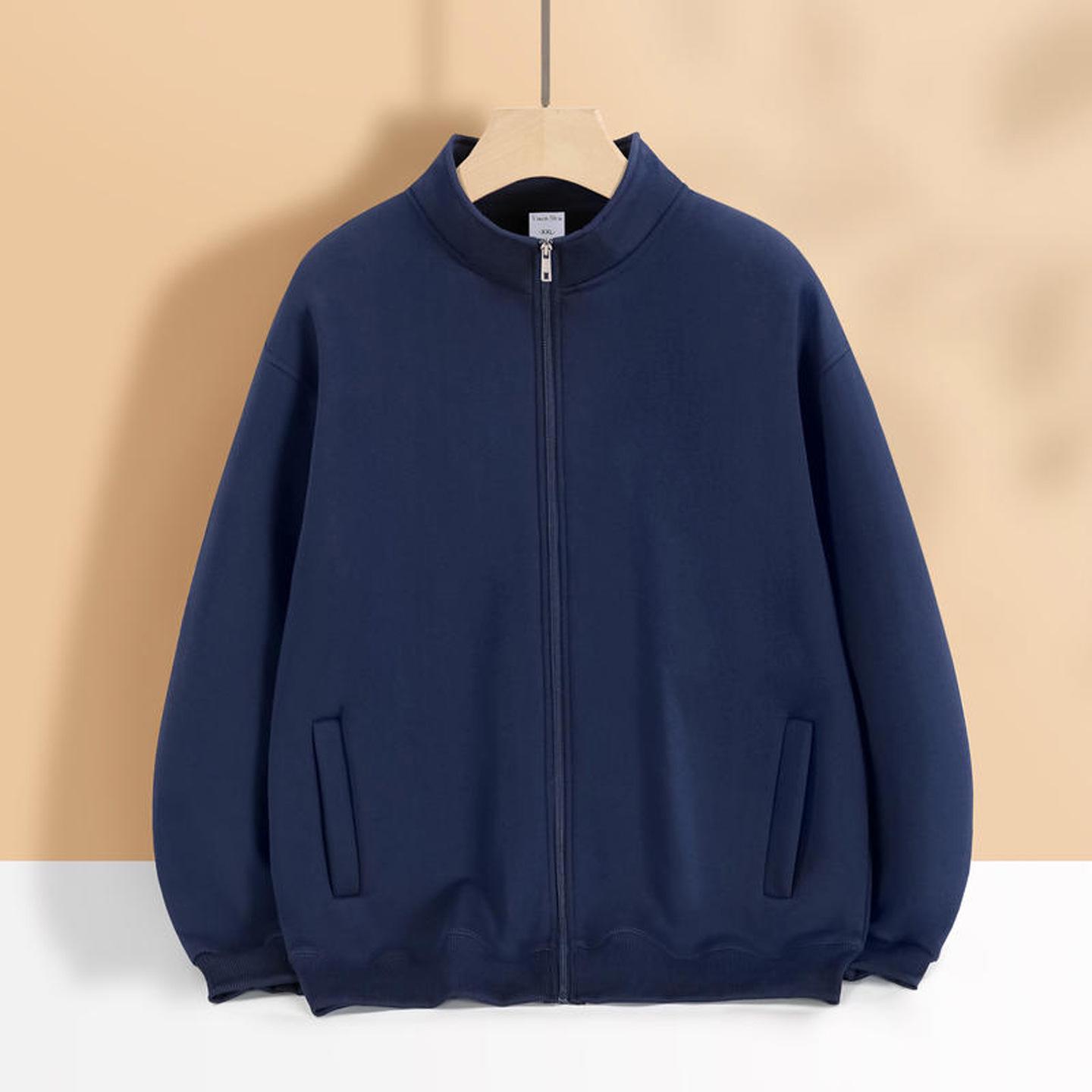 Autumn Unisex Stand Collar Zipper Hoodie with Printed Letters - Customizable Logo Option Available XL