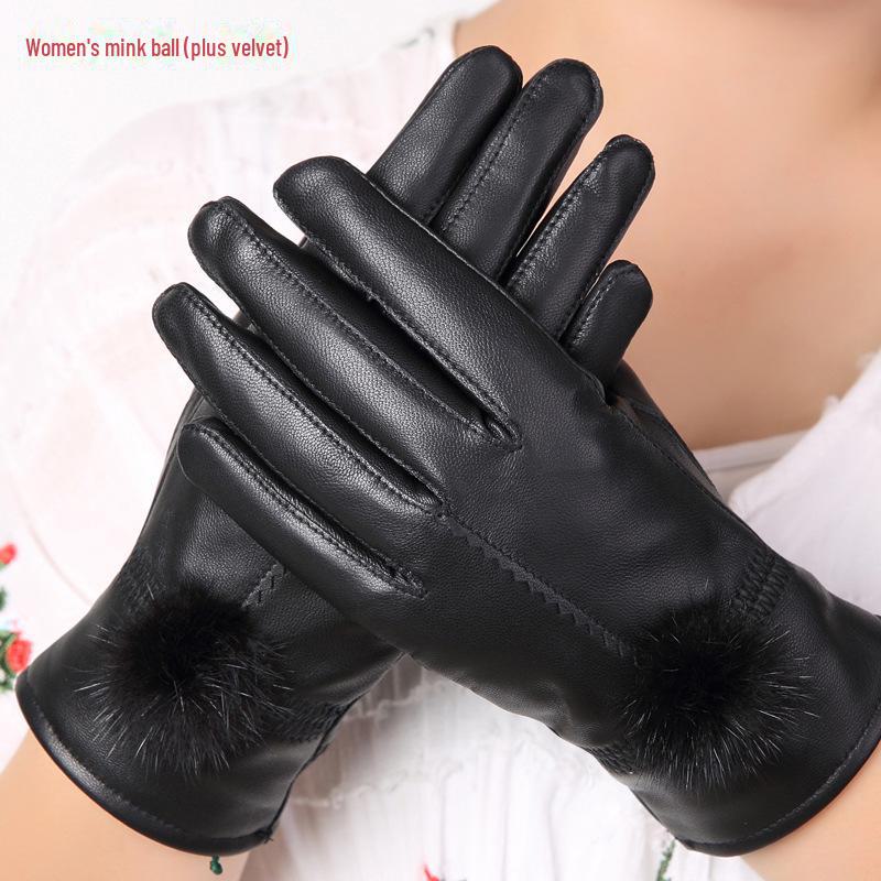 Unisex Sheepskin Leather Motorcycle Gloves with Velvet Lining for Winter Warmth