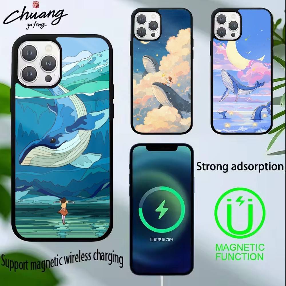 Whale Fall-Art Phone Case For iPhone 14,16,15,13,17,12,Plus,Pro,Max Magnetic For Magsafe Frosted Cover