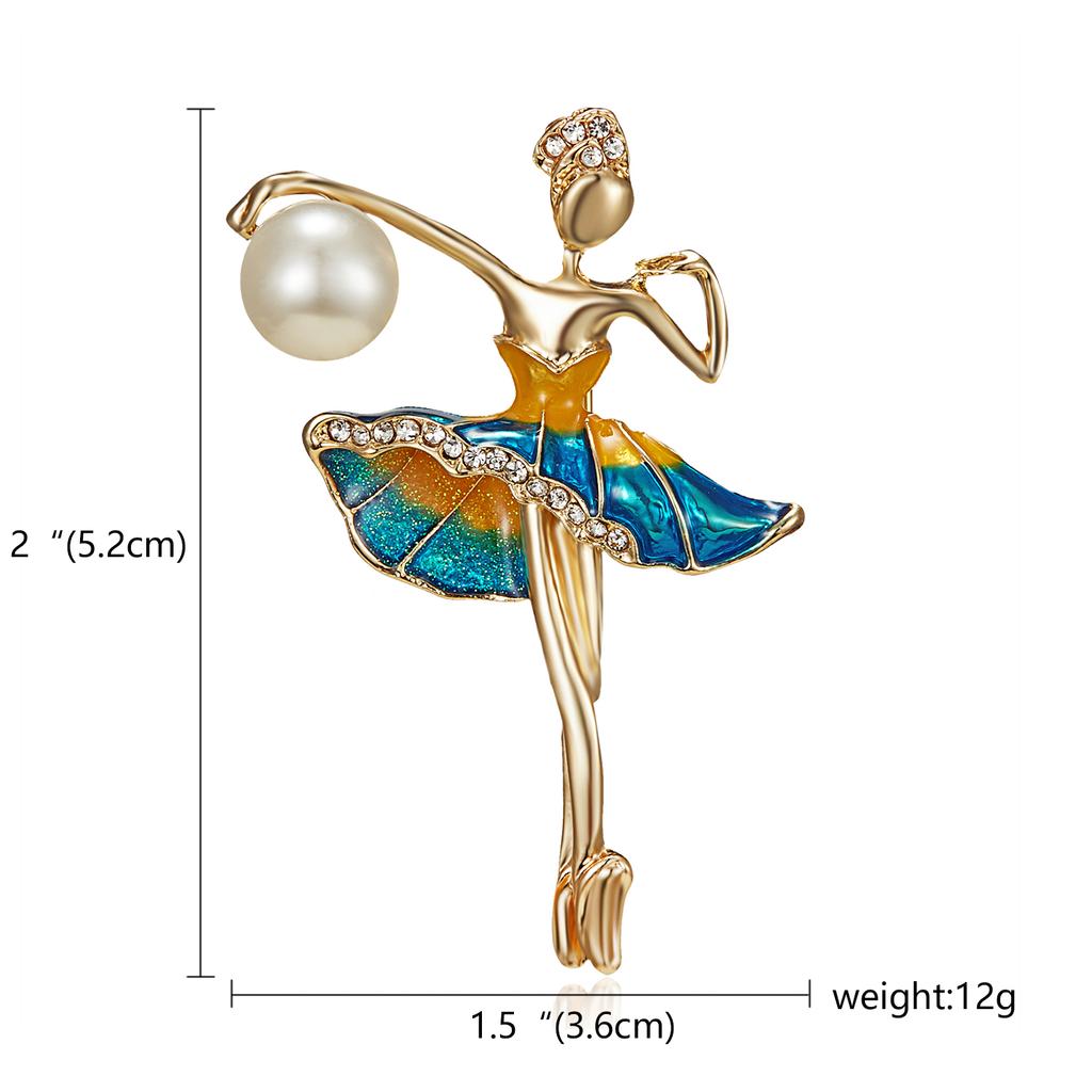 Rinhoo Fashion Ballet Girls Crystal Brooches For Women Cute Rhinestone Gymnastics Ladies Dancer Enamel Pins Figure Badge Jewelry