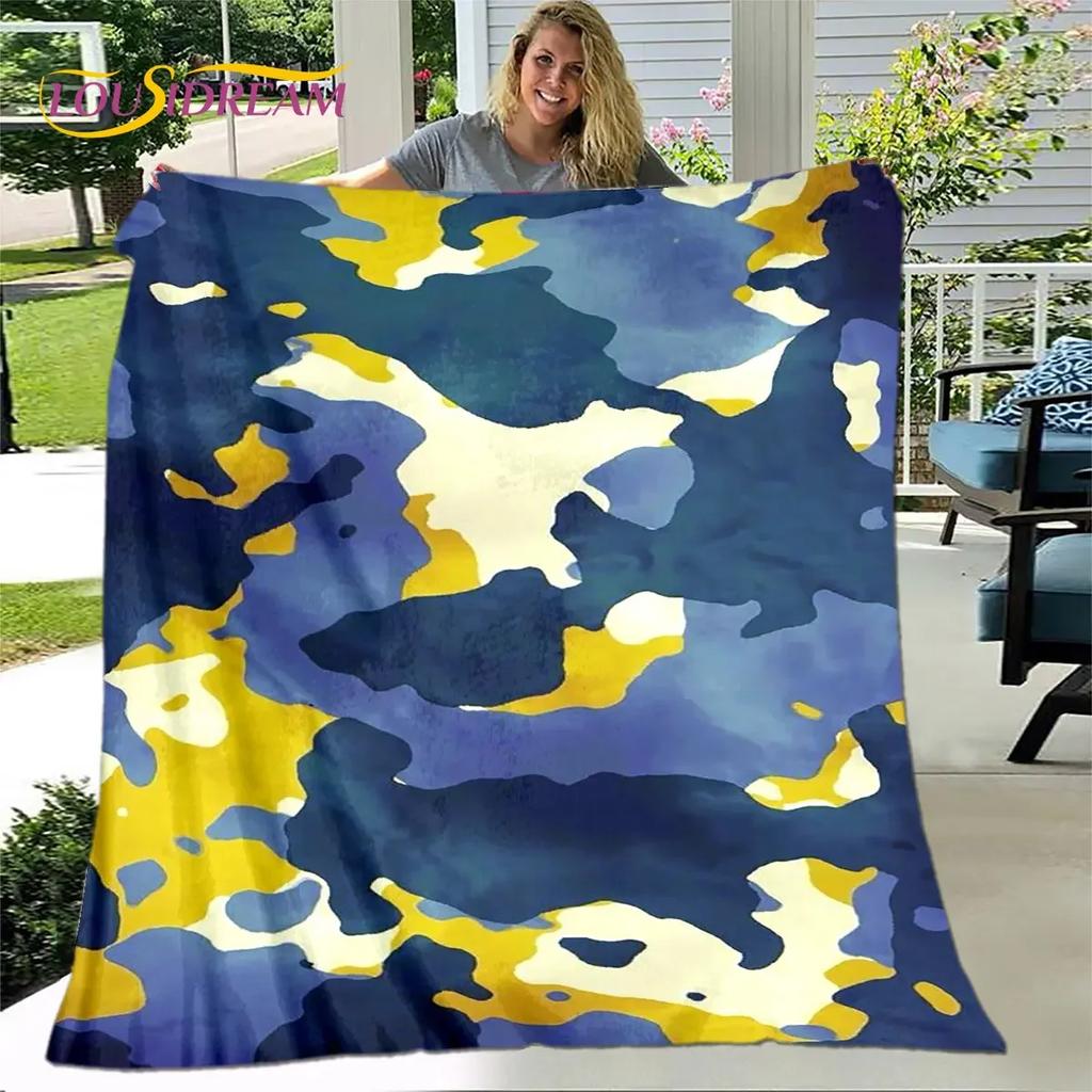 D Colorful Camo Camouflage Throw Blanket Warm Flannel Blanket for Home Living Room Bedroom Beds Sofa Outdoors