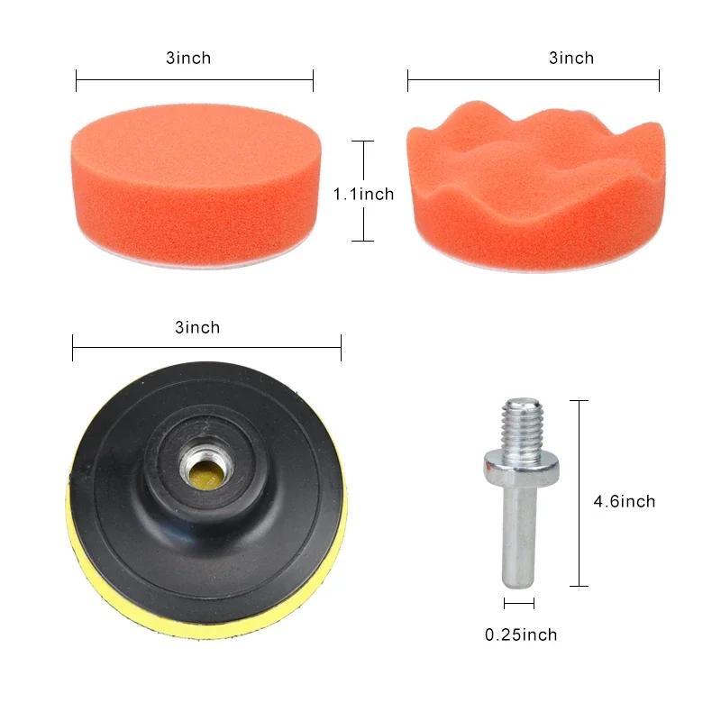 7pcs 3" Car Sponge Polishing Pad Set Polishing Buffer Waxing Adapter Drill Kit for Auto Body Care Headlight Assembly Repair