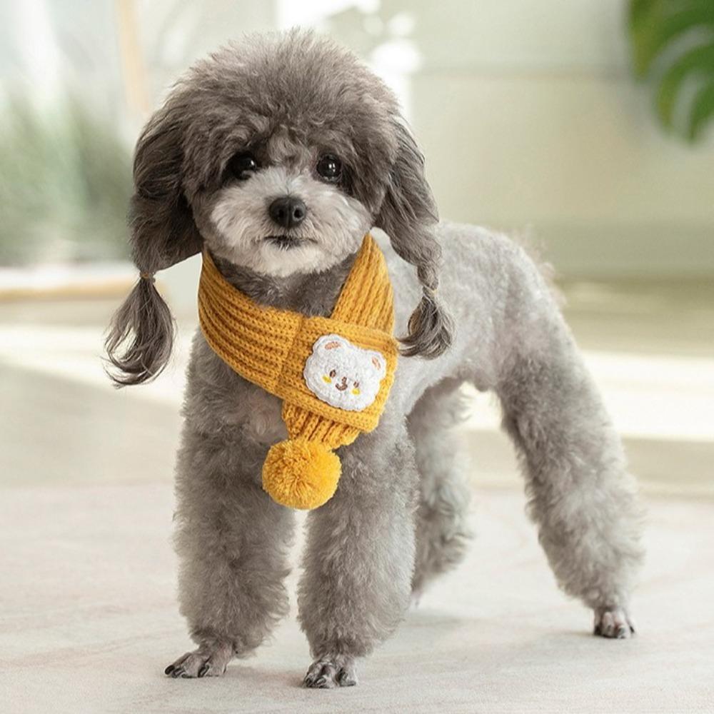Trendiger Cartoon-Bär Hund Katze Schal Warme Gestrickte Winter Haustierkleidung Niedliche Einfarbige Haustier Accessoires für Kleine Mittlere Hunde