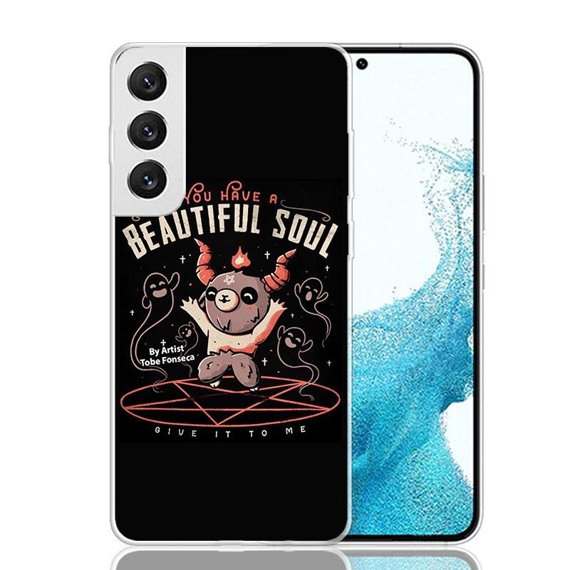 

Cute Hell Hail Satan Evil Cat Phone Case For Samsung Galaxy S25 Edge S24 S23 S22 S21 FE S20 Ultra S10 Plus + Art Customized Coqu Samsung S21 FE