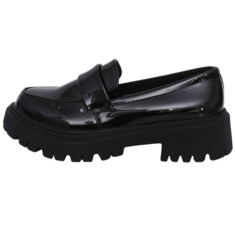 

Модные лаковые туфли-лоферы на среднем каблуке, женские однотонные слипоны на платформе, женские туфли на толстой подошве, нескользящие офисные туфли для женщин 43