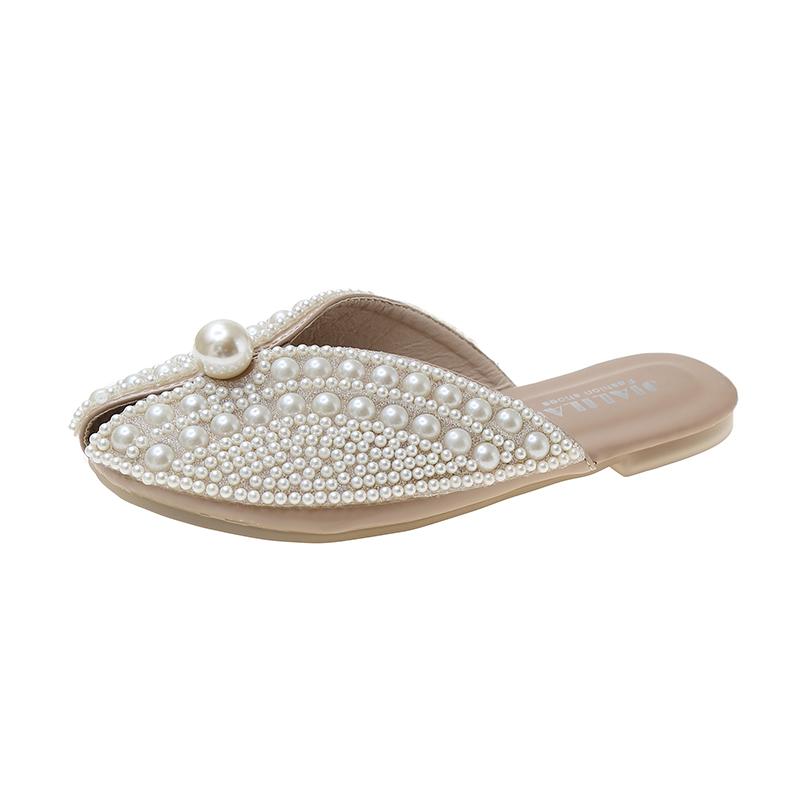 

Fashion Bead Slippers Women Flats Sandals Mules Casual Shoes Loafers Summer 2025 Trend Comfort Shoes Elegant Dress Shallow Slides Mujer 40 хаки