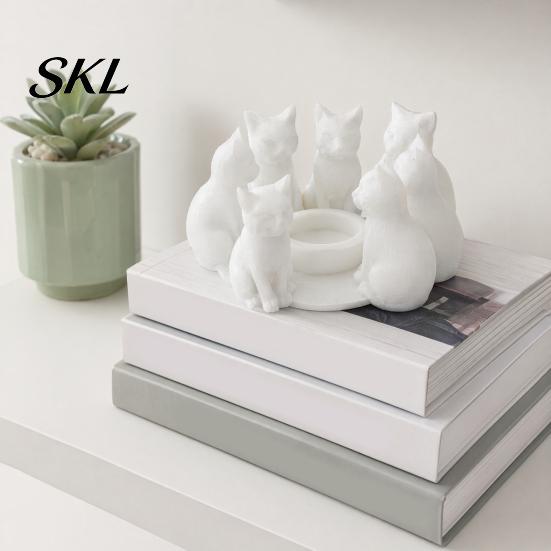Modern Cat Desktop Accessory 3D Printed Candle Holder, Matte Sanding Aesthetic Decor, Integrated Showcase Display Smooth Curved Sculpture, Home