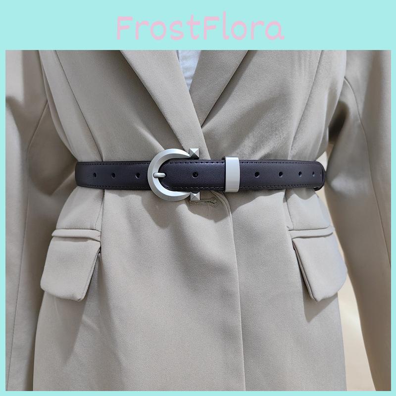 Women Trendy Solid Color Leather Belt With Metallic Buckle For Style Everyday
