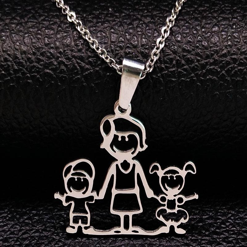 Mothers and Children Family Stainless Steel Necklaces Silver Color Necklace Jewelry dia de la madre Mother s Day Gift N328S01