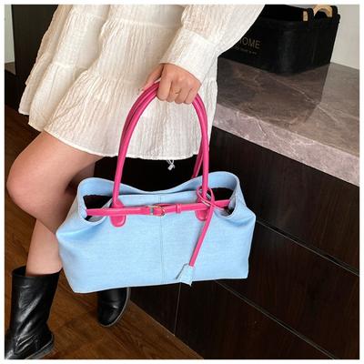 Lässige Denim-Achseltasche Neue modische Pendler-Umhängetasche Lässige Tragetasche mit großem Fassungsvermögen in Kontrastfarbe