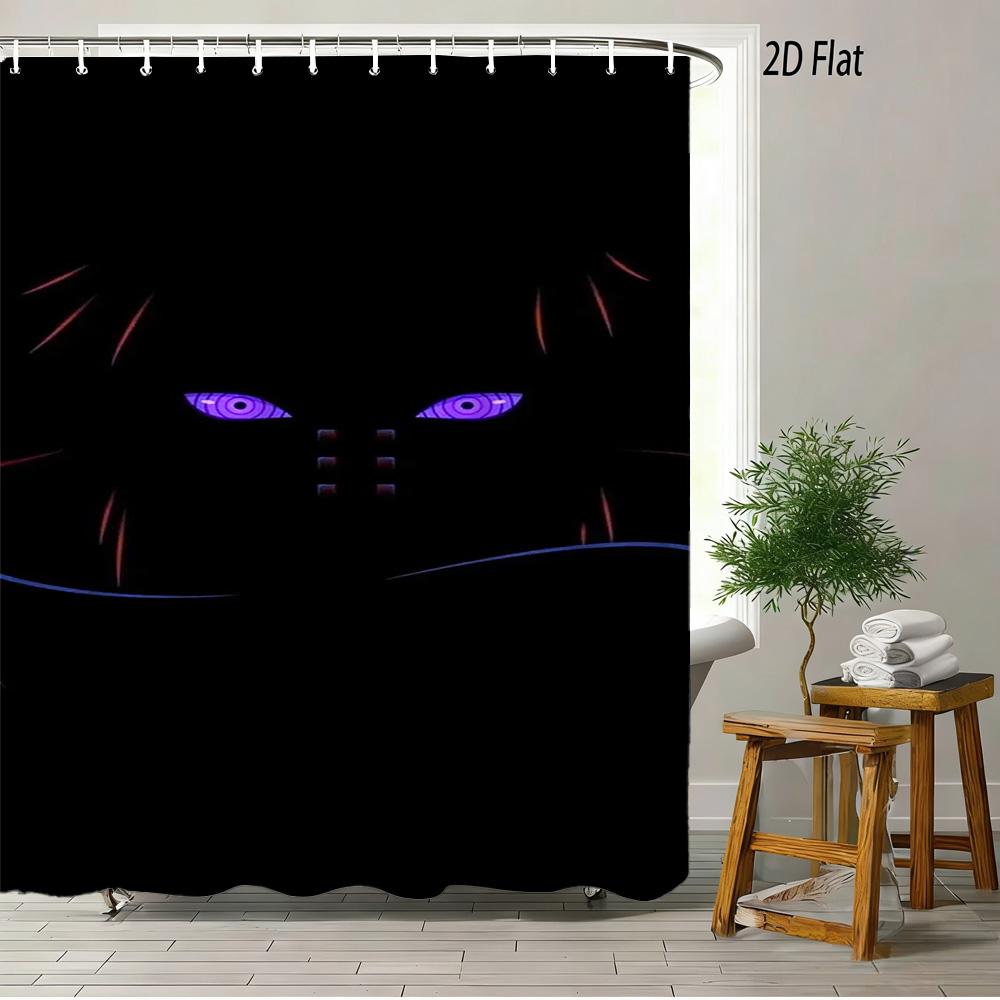 2D Flat Naruto Anime Chibi Naruto Uzumaki Sitting On Rock In Forest Print Waterproof Shower Curtain For Bathroom Decor