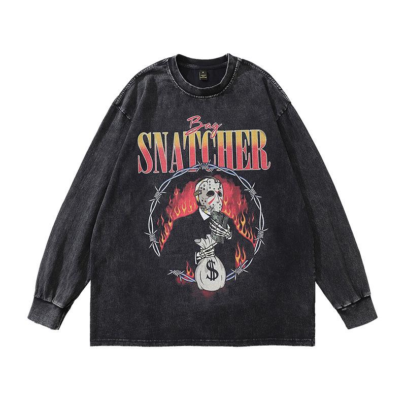 Washing Water Old Early Autumn Long-Sleeved T-Shirt American Retro Oversize Casual Top