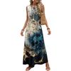Ladies' Floral Print Casual And Fashionable Waist Cinched Sleeveless Dress
