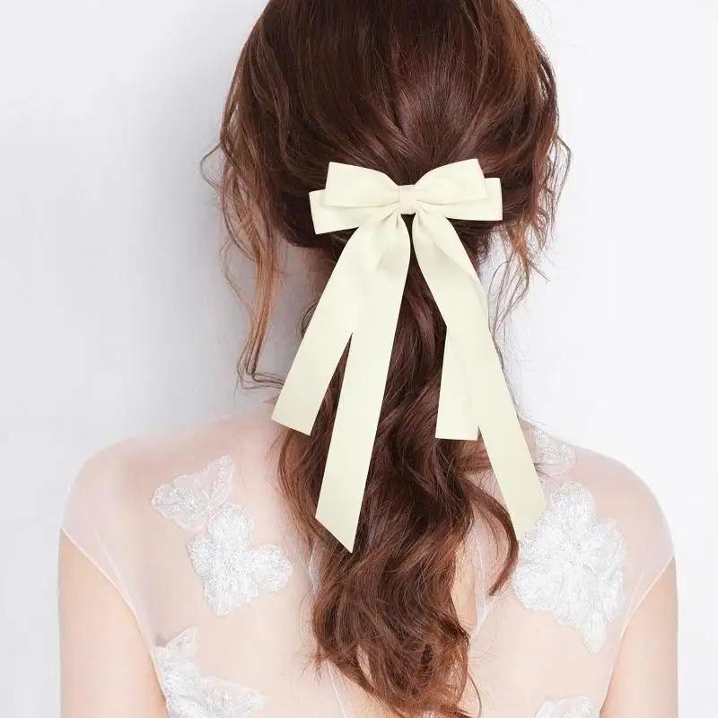 Fashion Fabric Ribbon Bow Hairpin For Women Girls Hair Clips Solid Color Bow Hair Accessories