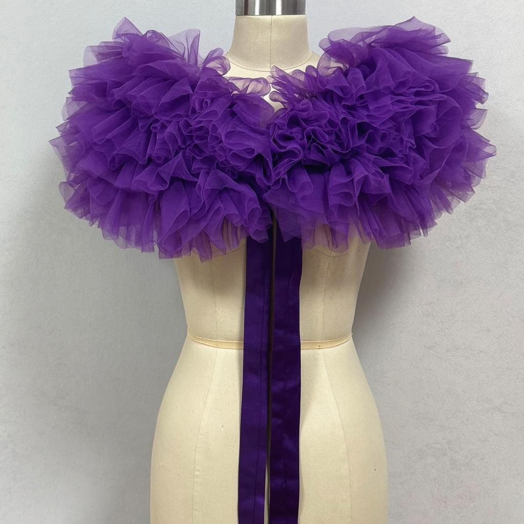Donna Spalle Scoperte Soffice Grande Coprispalle in Tulle Nodo con Nastrino di Raso Davanti Bolero Rete Trasparente Copricostume per Matrimonio Sposa Abito da Sera Shooting Fotografico Festa