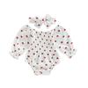 Baby Girls Valentine s Day Romper Heart Print Long Sleeve Boat Neck Jumpsuits Infant Autumn Winter Bodysuits with Headband