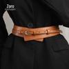 Women's Black Leather Two-Way Belt: High-End, Fashionable Dress Accessory with Wide Waist Seal and Suit Jacket Pairing.