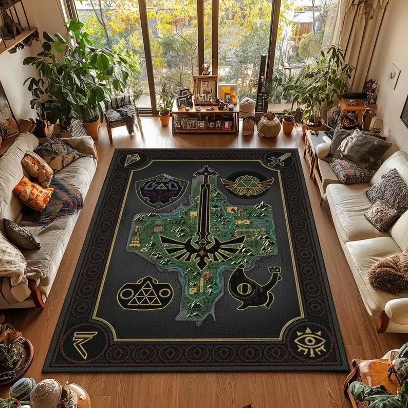 Gaming Rug Non-slip Zelda Triforce Mat for Game Room Home Decor
