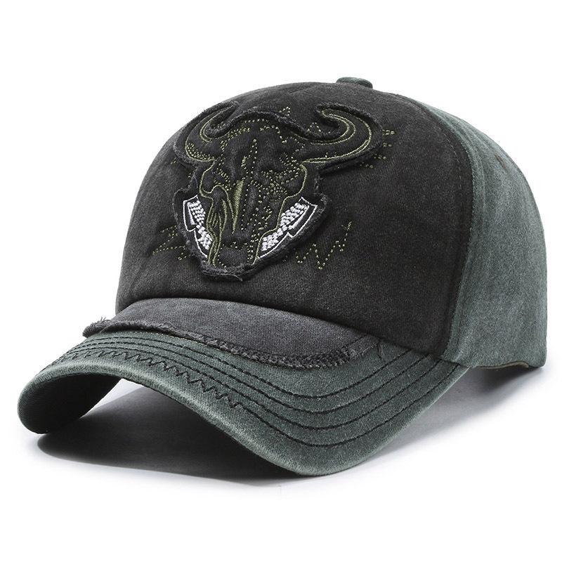 Washed Cloth Cow Head Baseball Cap Color Matching Versatile Denim Cap Casual Sunshade Sun Protection Hat