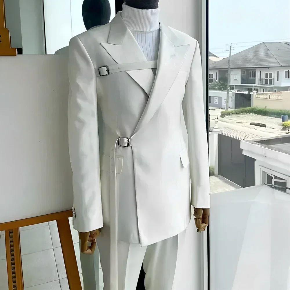 Elegant  White  Solid Men Suits Two Piece Formal Notch Lapel Single Breasted Slim Fit Outfits Office Business Casual Suits