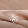 Titanium Steel Cut Lotus Pendant Necklace Women Simple Hollow Floral Jewelry