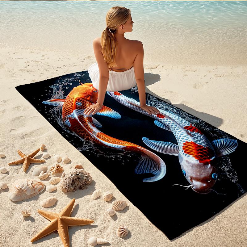 1Pc Koi Fish Artwork Beach Towel, Quick Dry, Multi-Use for Beach Pool Gym Yoga Home Travel, Christmas, Halloween, Xmas Gift M928501