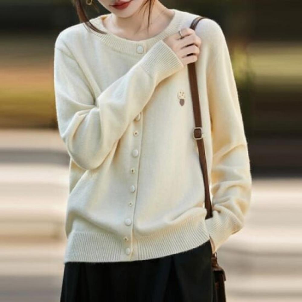 Navava Long Sleeve Knit Cardigan With Flower Mushroom Embroidery Nk3348