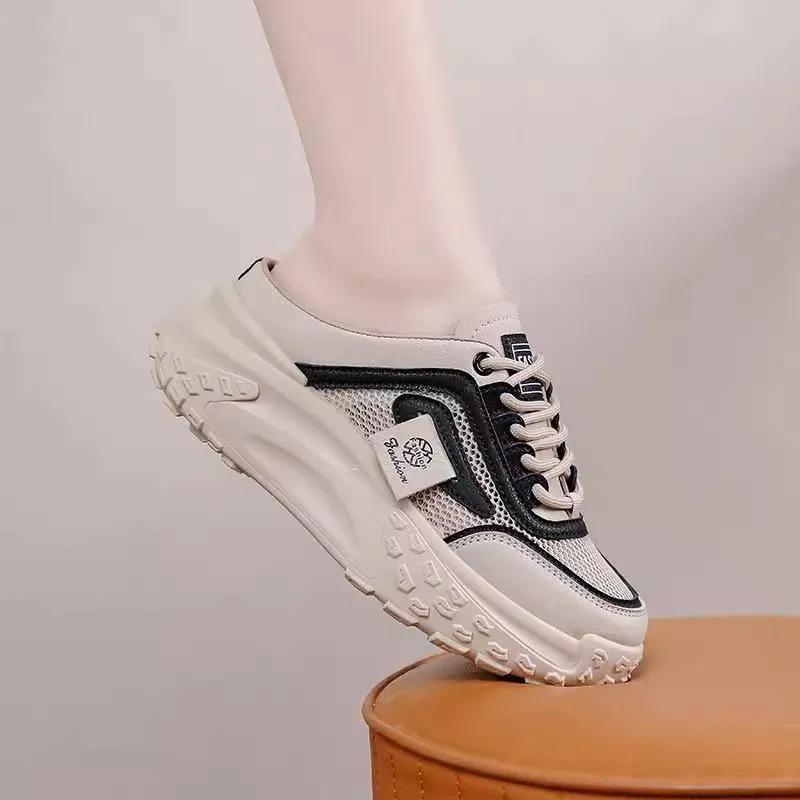 

Women s Mule Platform Sneakers Breathable Mesh Backless Slip-On Shoes with Chunky Sole 35 чёрный