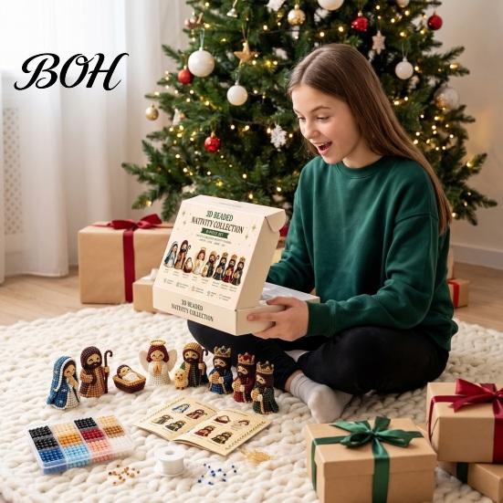 Christmas Nativity Bead Kit 3D Craft for Decoration, DIY Beaded Scene Beading Set Figurine Adults Family, Holiday Home Ornament Making
