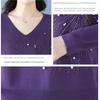 Autumn and Winter Women's V-Neck Sweater Solid Color Loose Beaded Sweater Plus Size Knitted Pullover Top