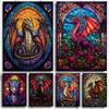 Anime Drache Buntglas Poster Abstrakte Drachen Graffiti Kunst Leinwandbild Drucke Coole Drachen Wandkunst Wandbild für Heimdekoration