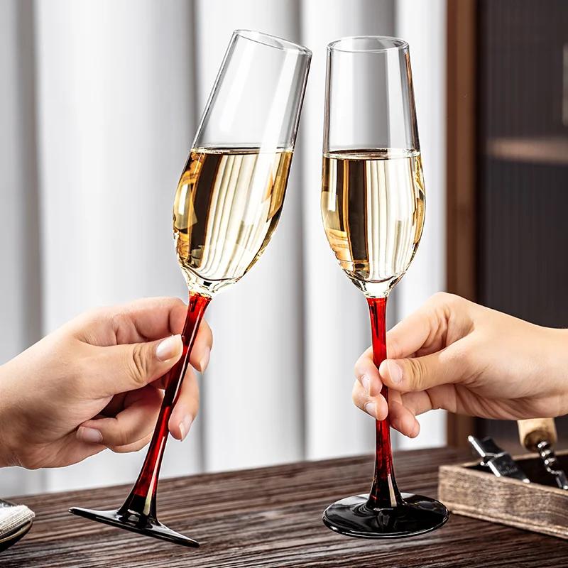 Red Stem Champagne Flutes Luxury Champagne Glass Cocktail Sparkling Wine Glass for Christmas Party Wedding Home Bar Accessories