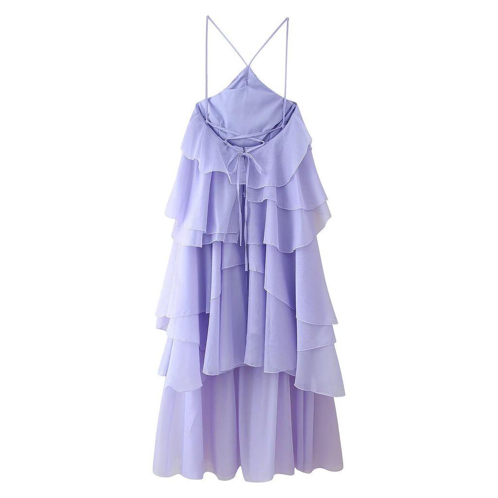 Rochie europeană americană pentru femei, multicoloră, stratificată, cu gât halter și imprimeu floral