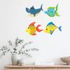 4 Pcs Wood Fish Nautical Wall Decor, Ocean Fish Shark Rustic Hanging Beach Decor, Cartoon Coastal Wall Art for Living Room, Nursery
