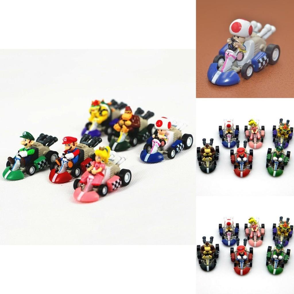 Super Mario Bros Kart Pull Back Car Action Figure Set 6 Pcs Colorful Collectibles