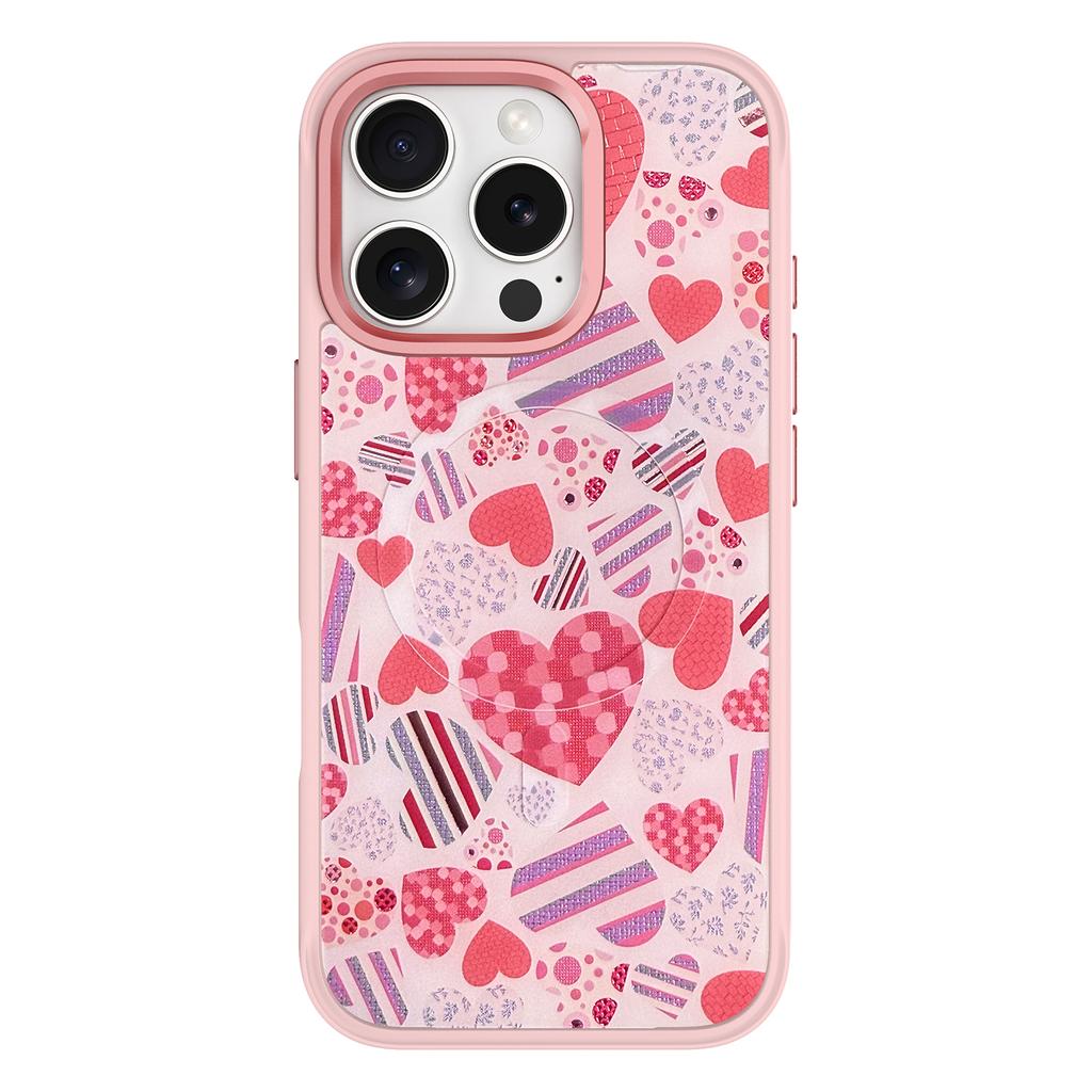 For iPhone 16 Pro Magnetic Case TPU PC Phone Cover with Detachable Love Heart Collection Backplate