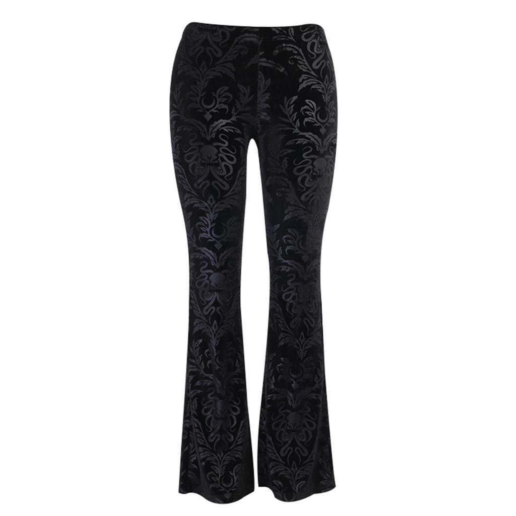 Kadın Moda Rahat Pantolon Vintage Gotik Otik Baskı Yüksek Bel Pantolon