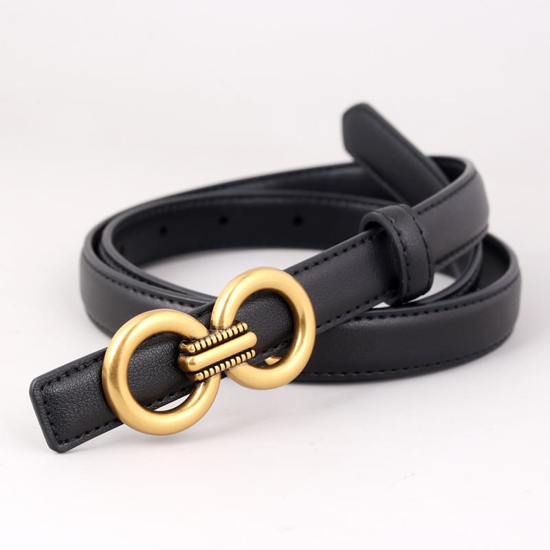 

Two Layer Cowhide Leather Belt For Women Thin Style With Durable Metal Clasp Ideal For Daily Casual Use чёрный